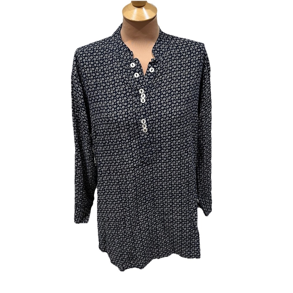 Mango Women's Navy Floral Tunic Top Size 4XL Casual Cottagecore‎ Boho
